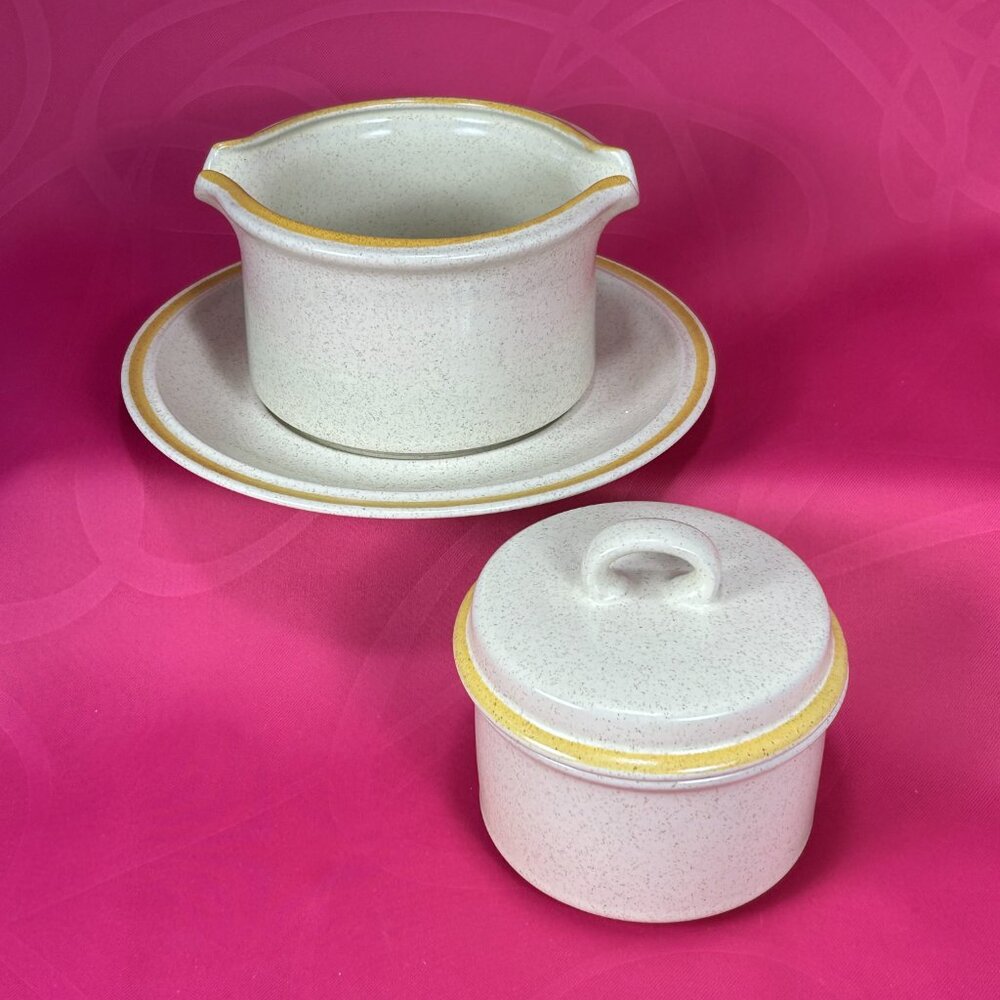 Hearthside Japan Garden Festival hand painted stoneware sauce boat set